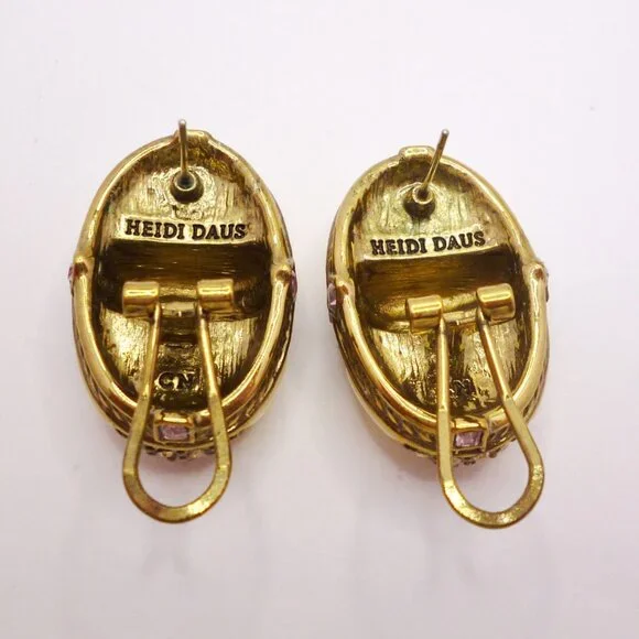 Heidi Daus Easter Egg Earrings Signed w/ Pink & Blue Swarovski Crystals Perfect - Picture 3 of 3